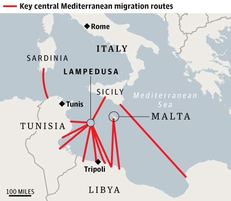 Najviše migranata dolazi središnjom mediteranskom rutom (izvor: Guardian)