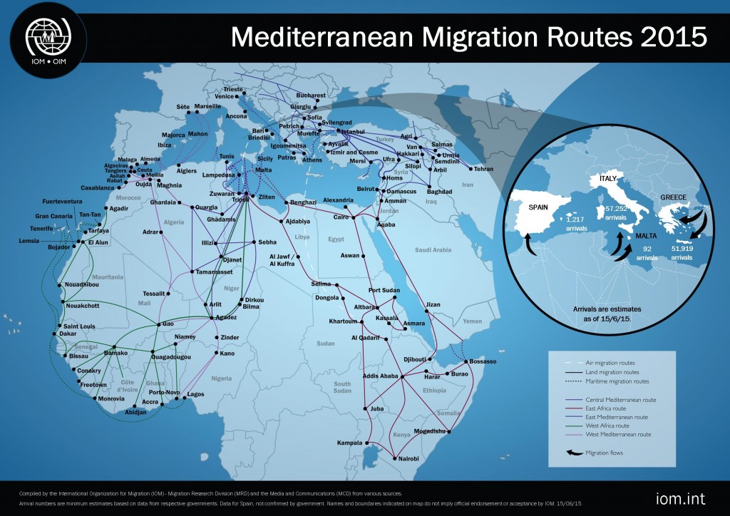 Migrantske rute po Mediteranu (izvor: IOM/OSCE)
