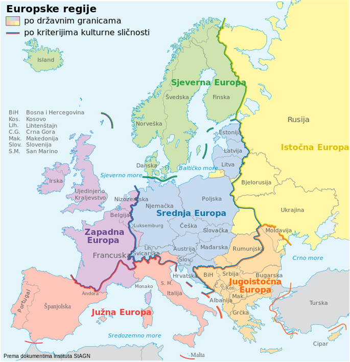 Europa po državnim granicama i kriterijima kulturne sličnosti