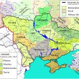 Današnja Ukraina, podložena kartom granice Astro-Ugarske i Ruskoga carstva na tim područjima